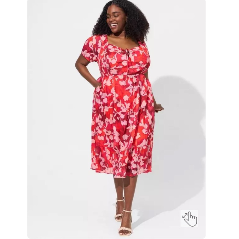 NEW Torrid Midi Cotton Clip Dot Floral Lace Up Smocked Dress Size 2X